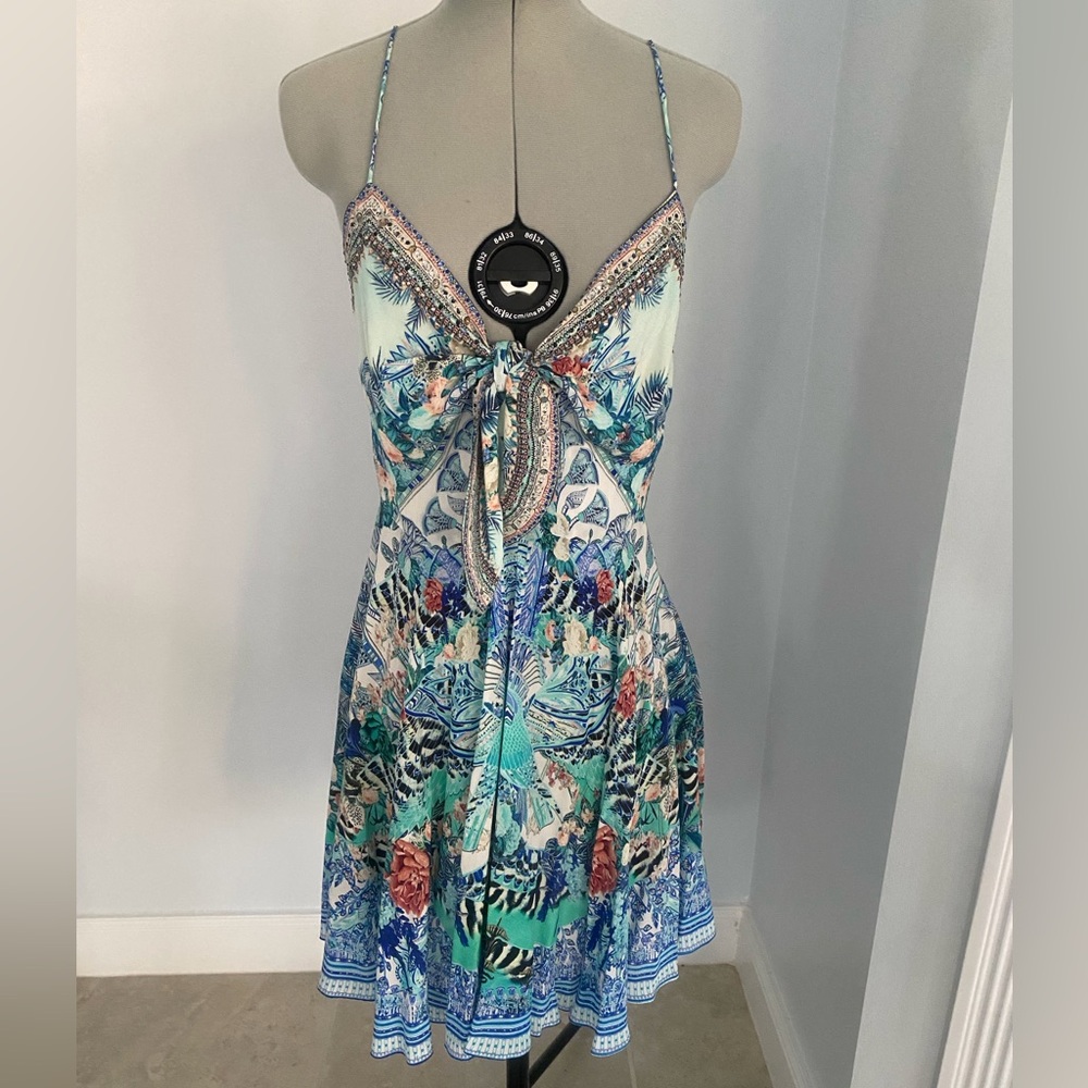 Camilla Wings Of Luxor Dress W Tie Front Rhinestone Crystal 100% Silk NWT SIZE S